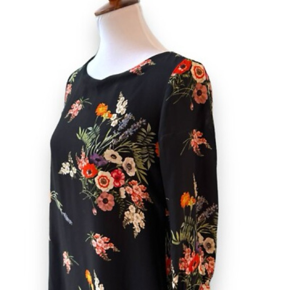 Floral Silk Black Dress